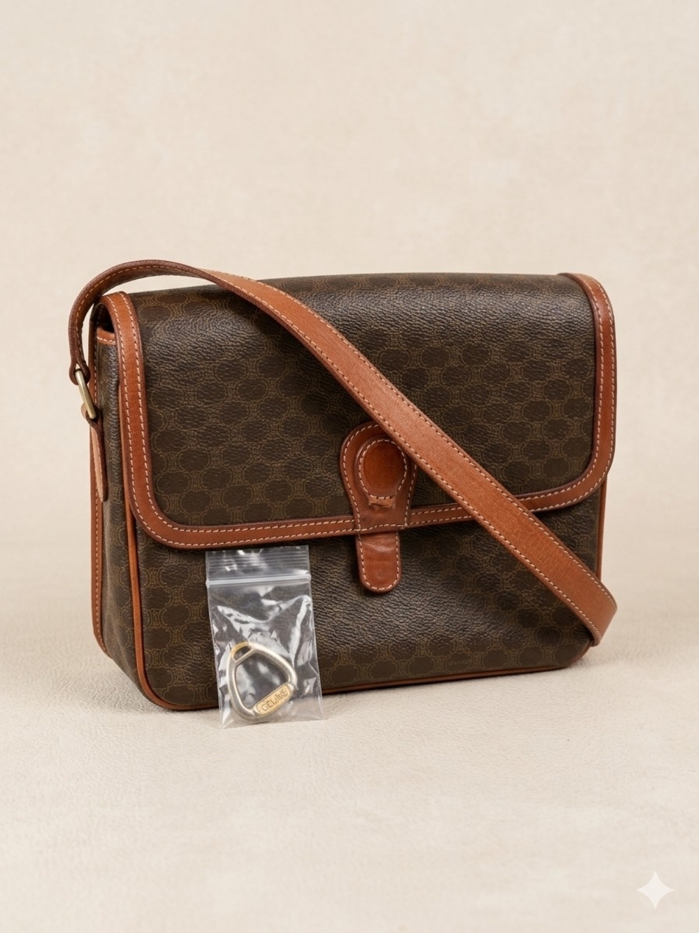 CELINE Macadam Crossbody Bag Brown Canvas Leather Made in Italy Vintage